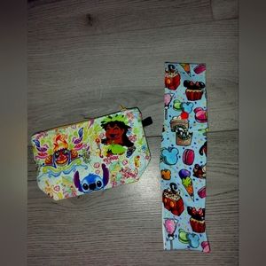 New Disney Parks food Stitch cosmetic size bag & straw holder unused Mickey